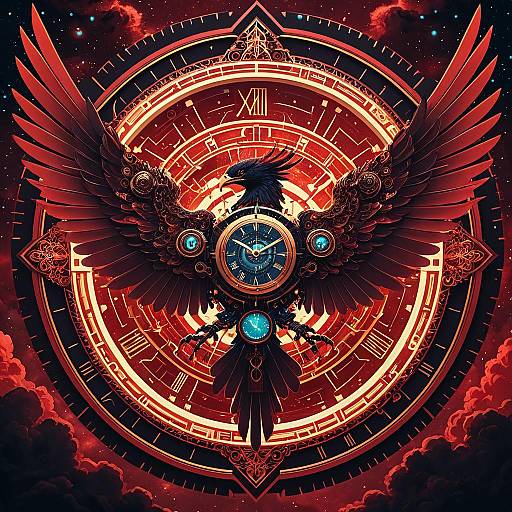 Clockwork Phoenix with Quad Wings and Crimson Nebula