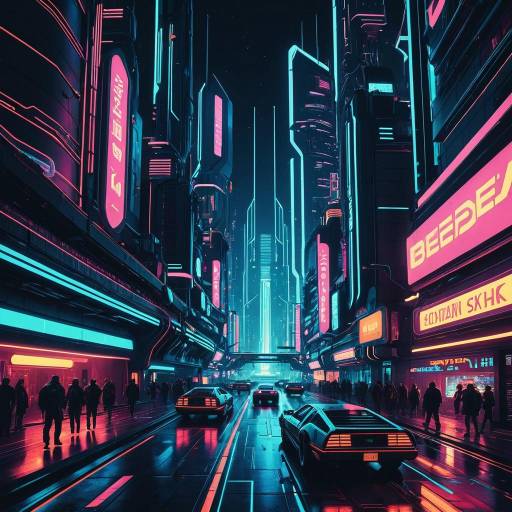 Futuristic Neon Cyberpunk Cityscape at Night