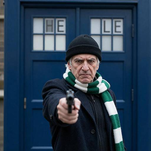Intense Old Man with Police Box