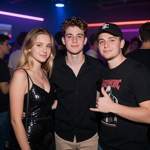 Young Adults at Nightclub with Neon Lights