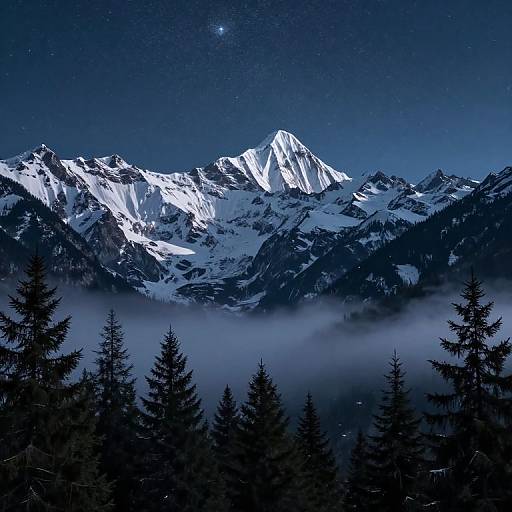Majestic Snow-Capped Peaks at Night
