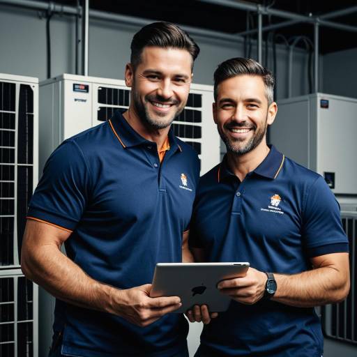 Charismatic HVAC Technicians Engaging with Technology