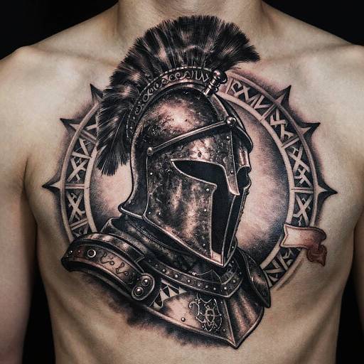 Realistic Knight Helmet Chest Tattoo