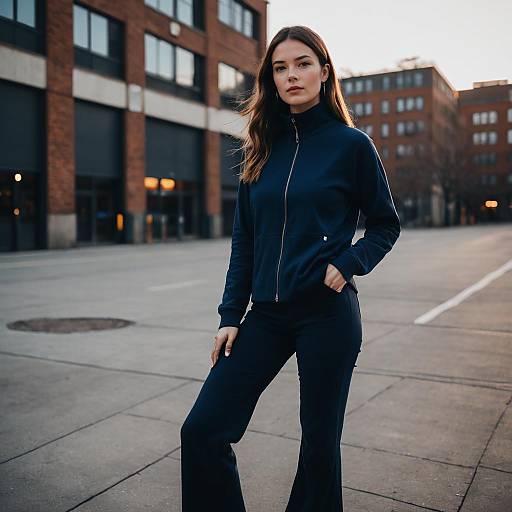 Woman in Navy Blue Athleisure Outfit on Urban Street