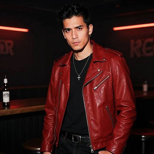 Rebellious Rocker in Crimson Leather