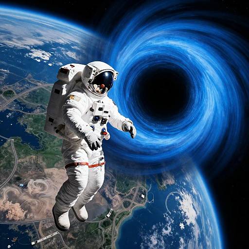 Astronaut Floats Near Cosmic Vortex