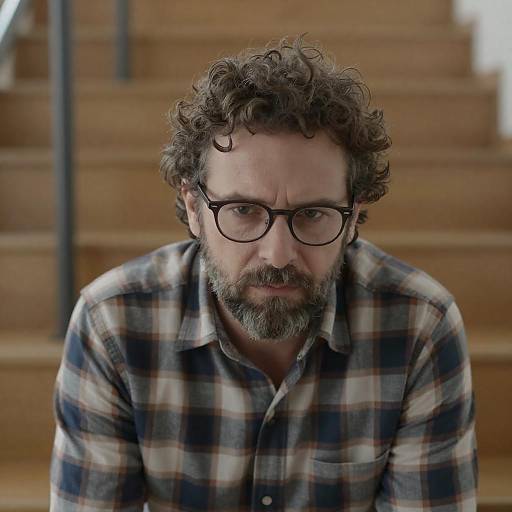 Serious Middle-Aged Man in Plaid Shirt