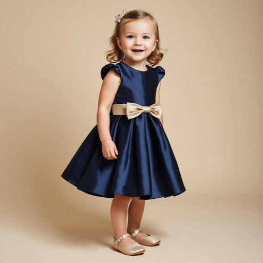 Smiling toddler girl in elegant navy blue dress