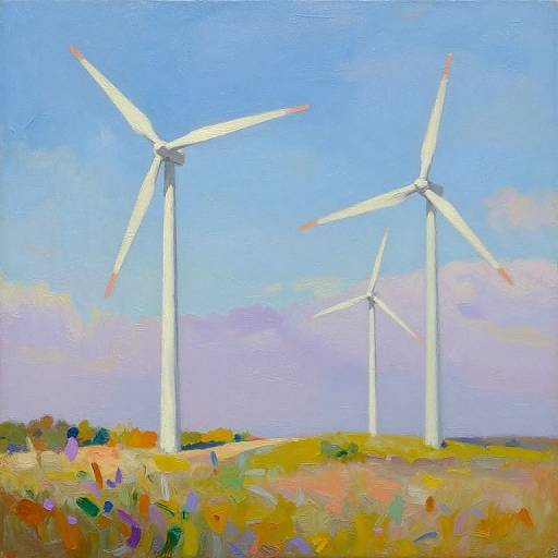 Vibrant Oil Painting of Windmills