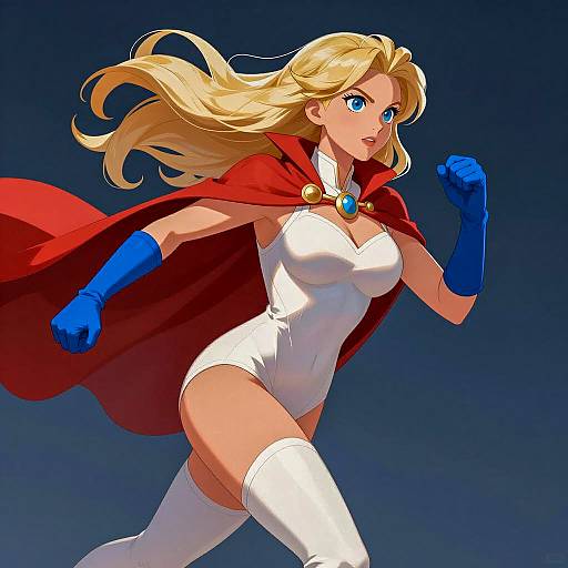 Dynamic Blonde Heroine in Bold Colors
