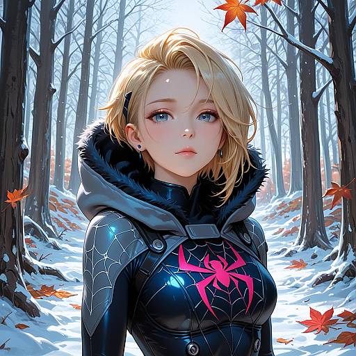 Spiderverse Style Blonde Heroine Outdoors