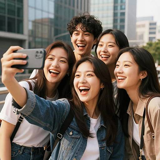 Joyful Urban Selfie of Four Friends