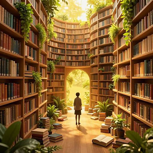 Surreal Golden-Hour Library Scene