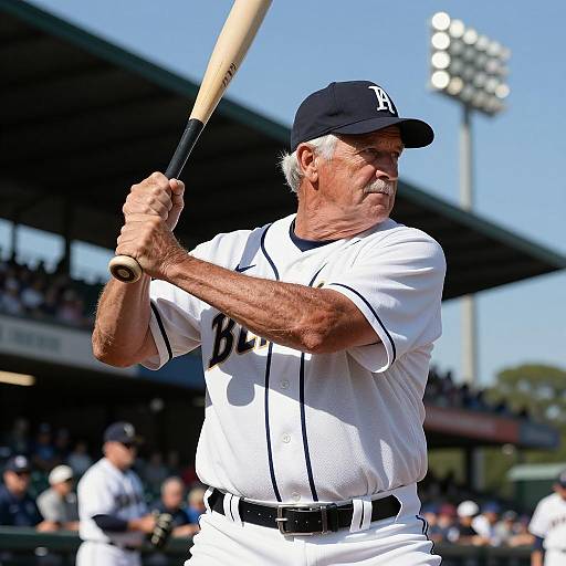 Focused Elderly Baseball Player Swinging Bat