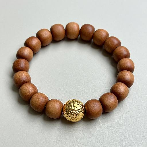 Wooden Bead Bracelet with Gold Accent