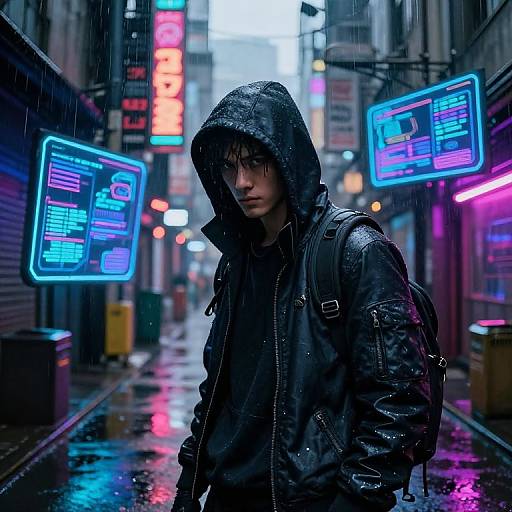 Cyberpunk Hacker in Neon Alleyways