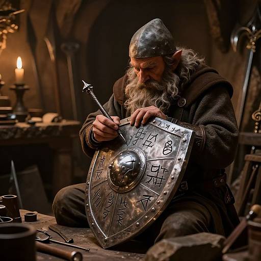 Dwarf Artisan Engraving Magical Shield