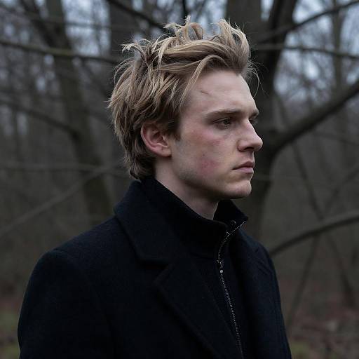 Somber Profile of a Man in Nature