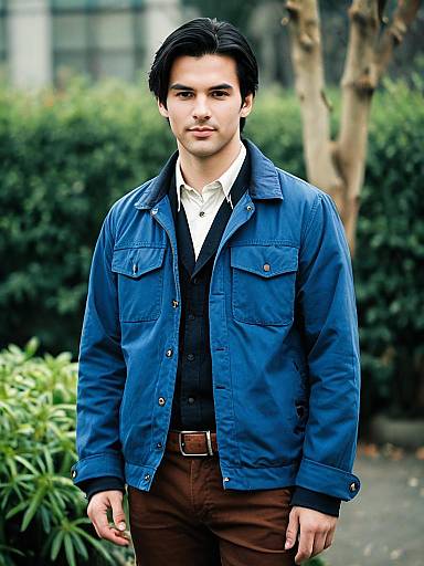 Young Man in Blue Jacket Outdoors
