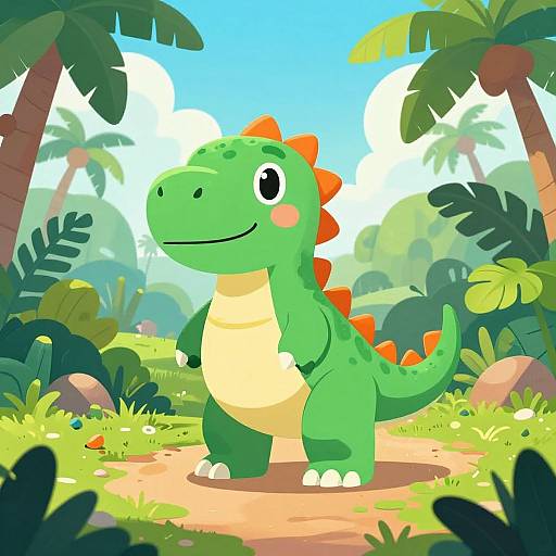 Colorful Cartoon Dinosaur in Jungle