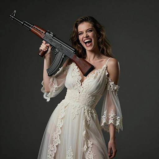 Dramatic Bride with AK-47 Portrait