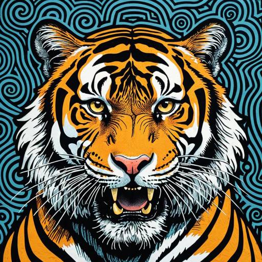 Surreal Tiger Illustration with Pop Art Style