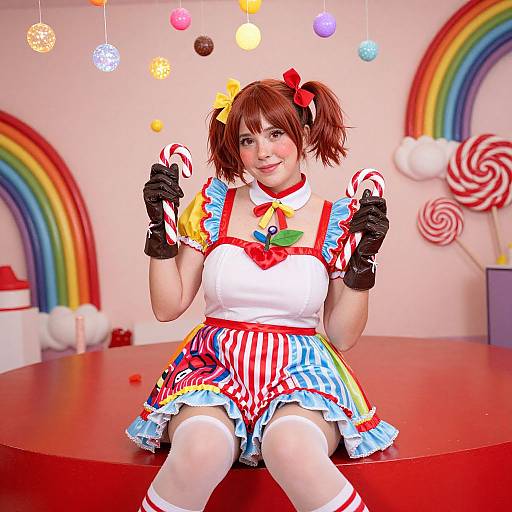Playful Candy Girl in Colorful Costume
