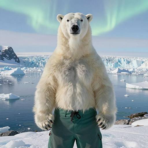 Anthropomorphic Polar Bear in Arctic Landscape