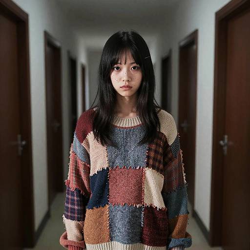 Weirdcore Girl in Infinite Hallway