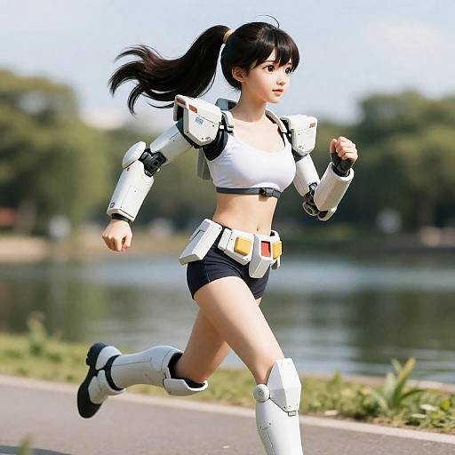 Photorealistic Gundam Girl in Park