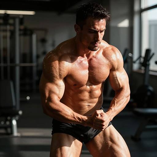 Adonis Bodybuilder Posing in Gym