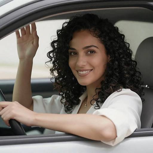 Smiling Woman in Car Window Portrait