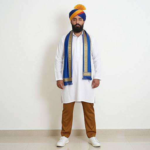 Distinguished Man in Vibrant Traditional Wear