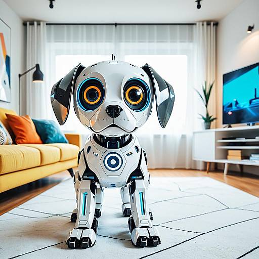 Cute Robotic Dog in Modern Living Room