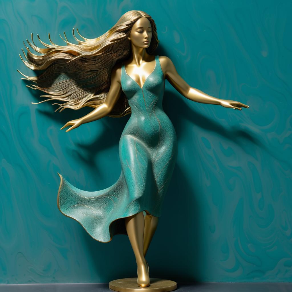 Surrealist Brass Woman Sculpture Display