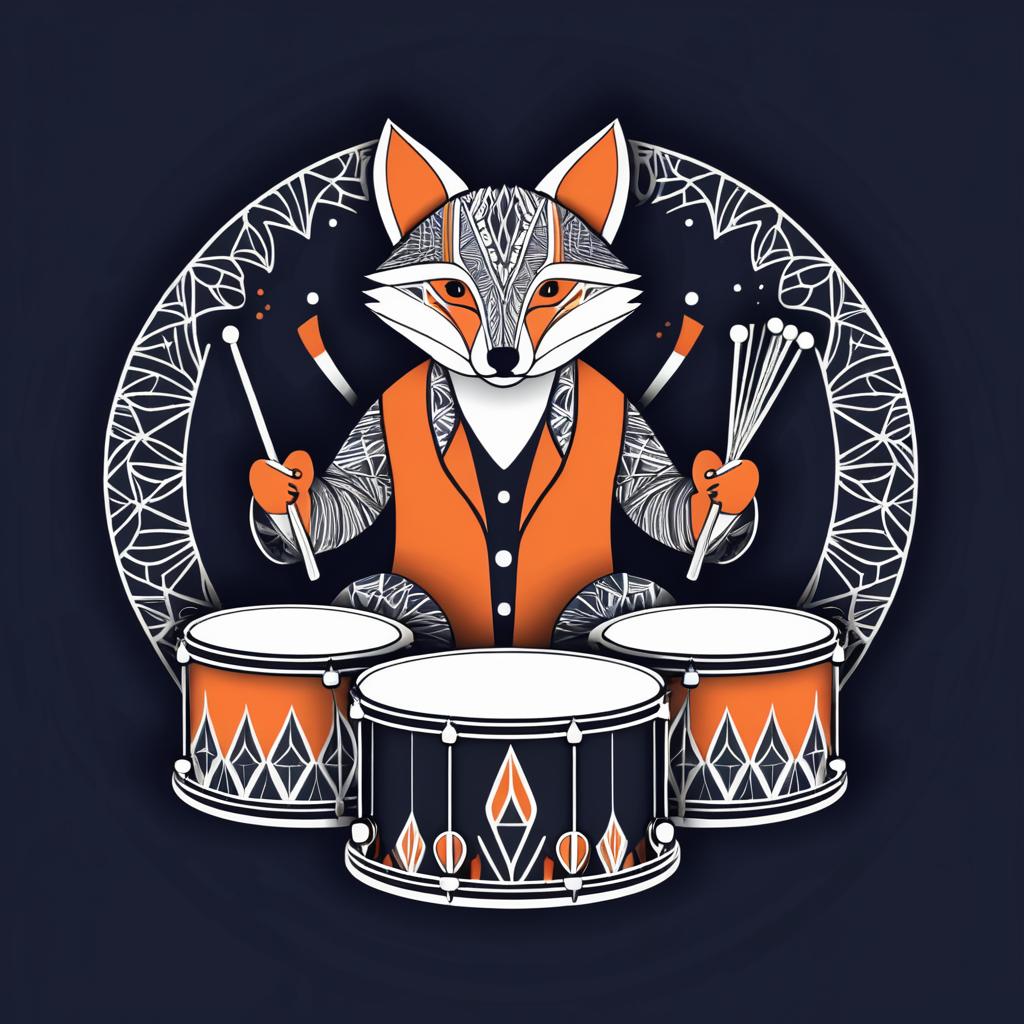 Fox Drummer with Gond Art Elements