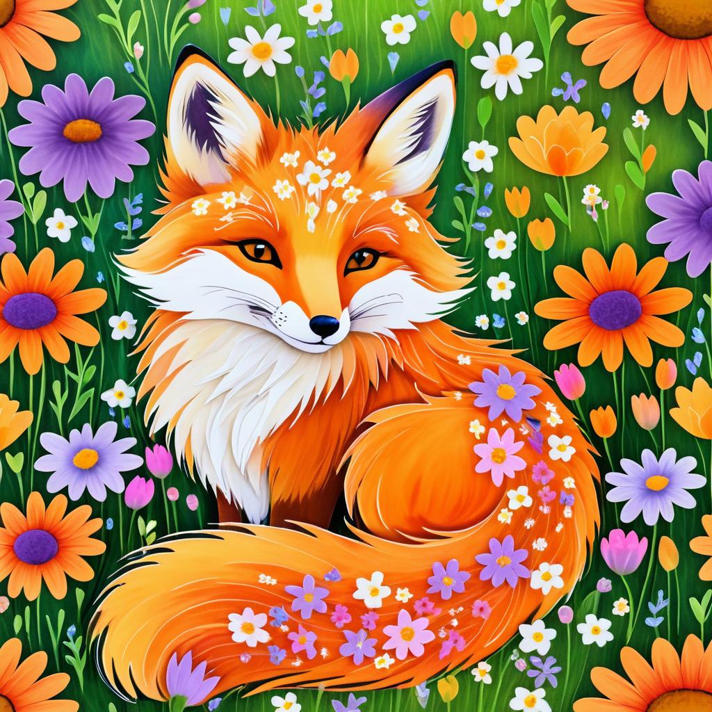 Whimsical Fox in a Floral Field