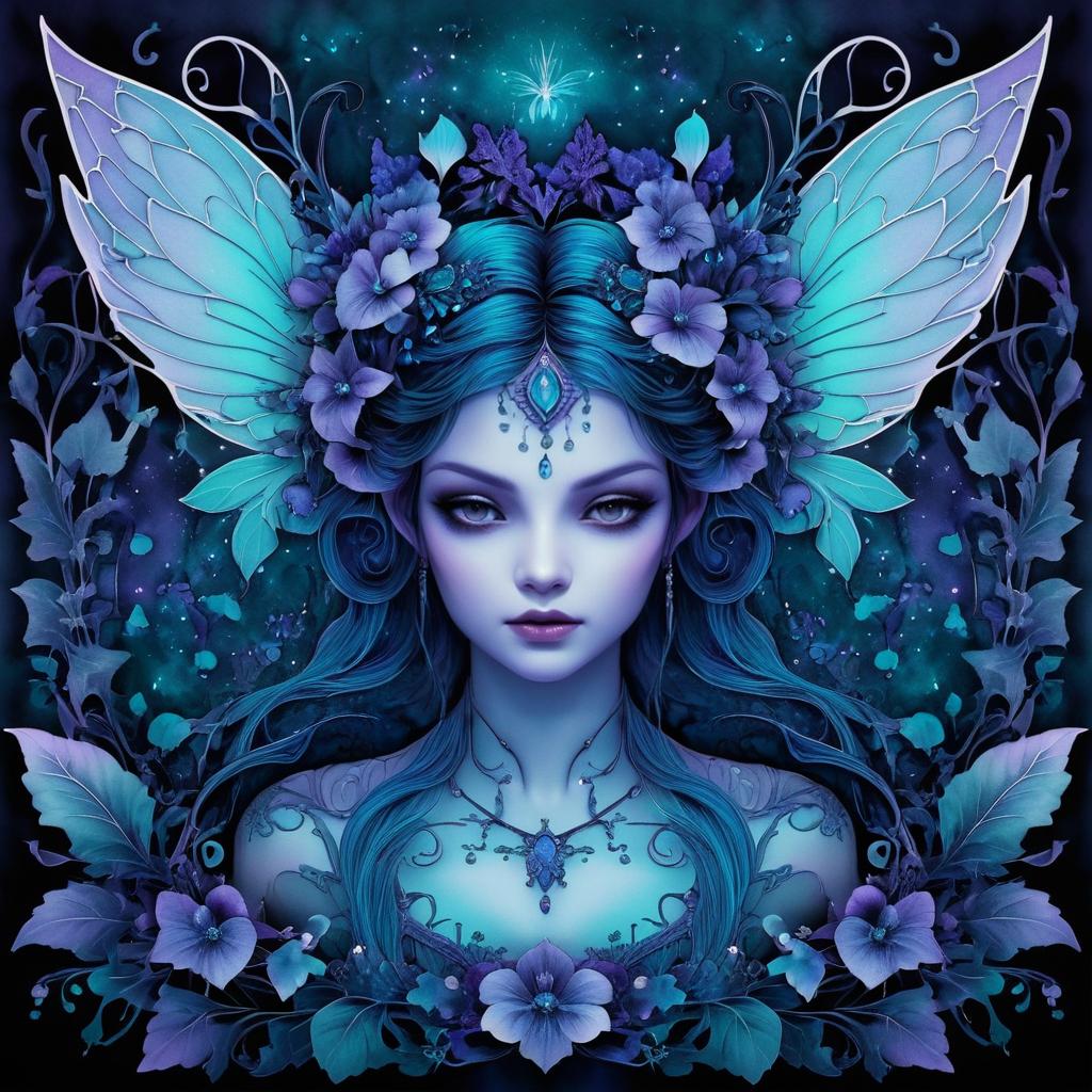 Whimsical Faerie with Violets in Ink