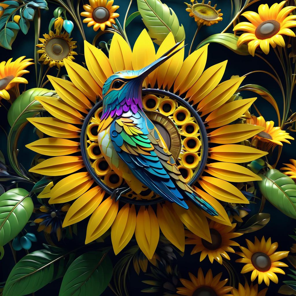 Vibrant Hummingbird and Sunflowers Render