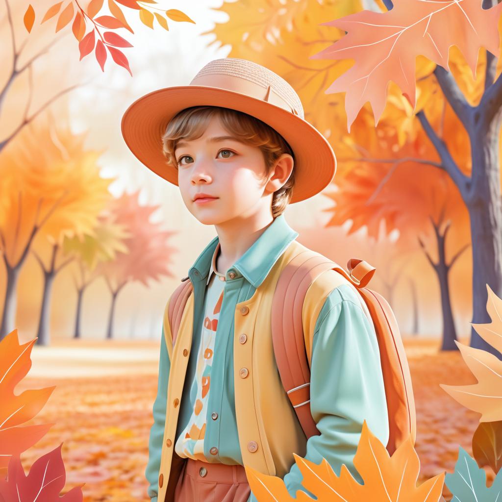 Whimsical Autumn Boy in Pastel Hues