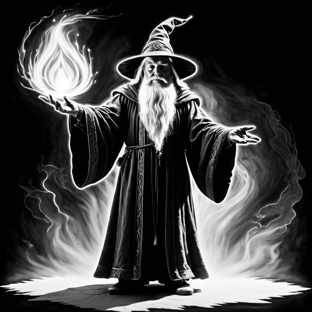 Charcoal Wizard Casting a Spell