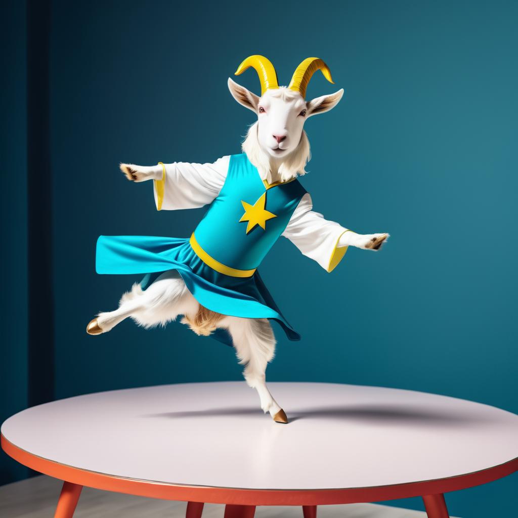 Whimsical Superhero Goat Dancing Joyfully