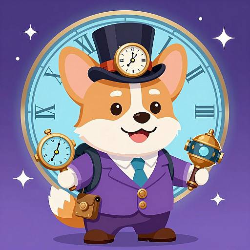 Steampunk Corgi Time Traveler Illustration
