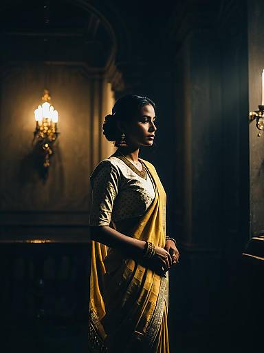 Graceful Woman in Malmal Cotton Saree