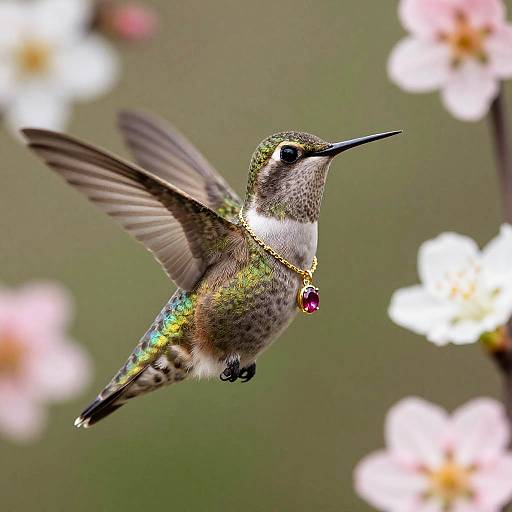 Iridescent Hummingbird in Floral Garden