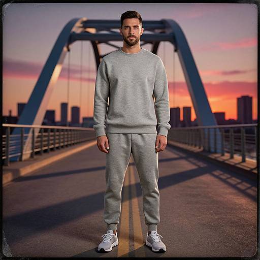 Man in Heather Gray Athleisure at Sunset