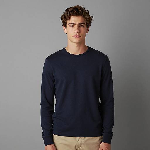 Young Man in Dark Blue Long Sleeve Shirt
