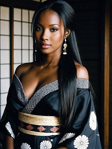 Elegant Dark-Skinned South African in Kimono