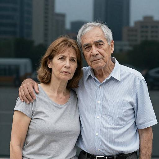 Older Couple Standing Together in Cityscape