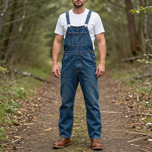 Rugged Man in Denim Overalls Outdoors